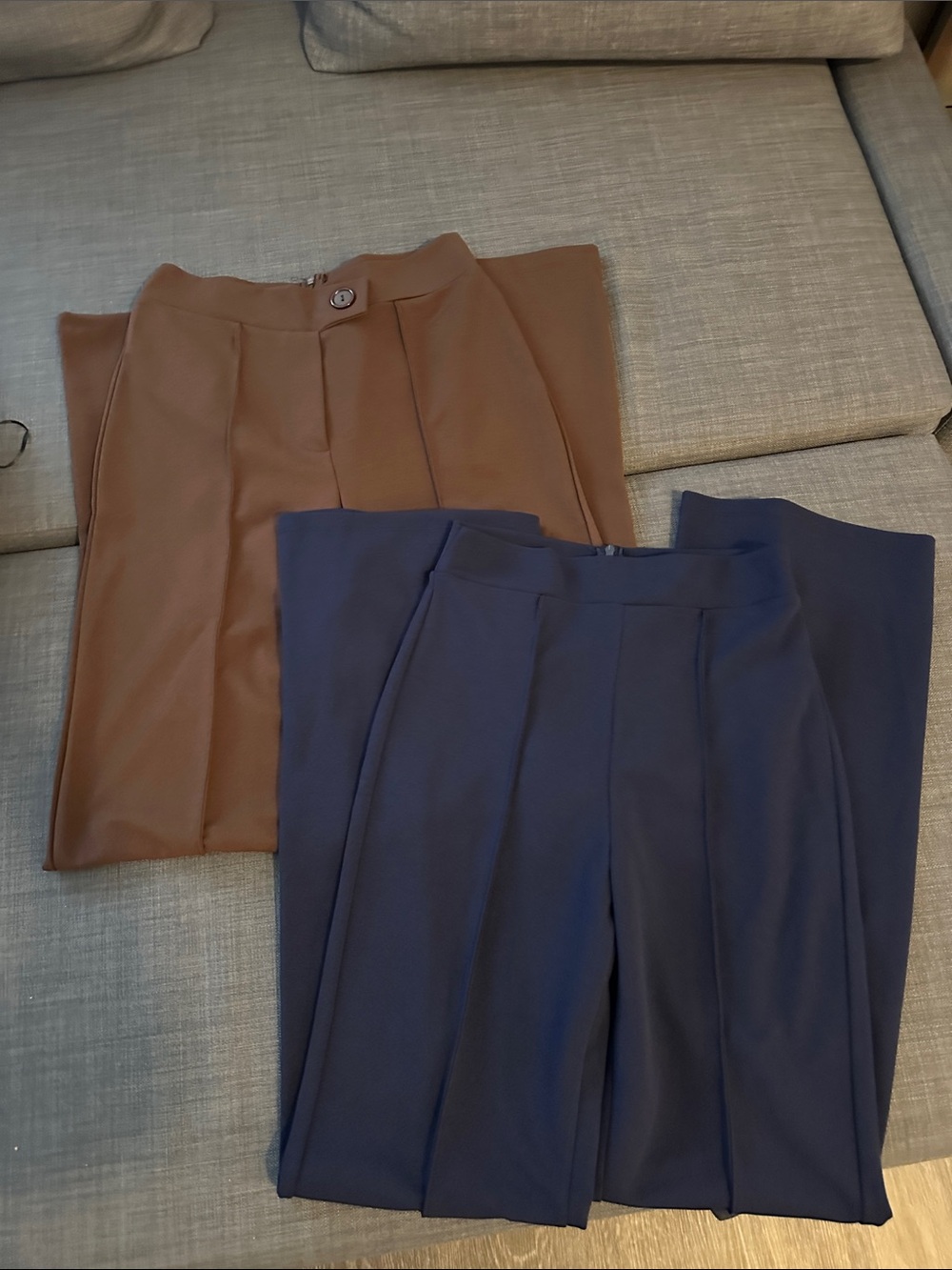 High-Waist Wide-Leg Pants in Chocolate Brown (L) and navy (M)